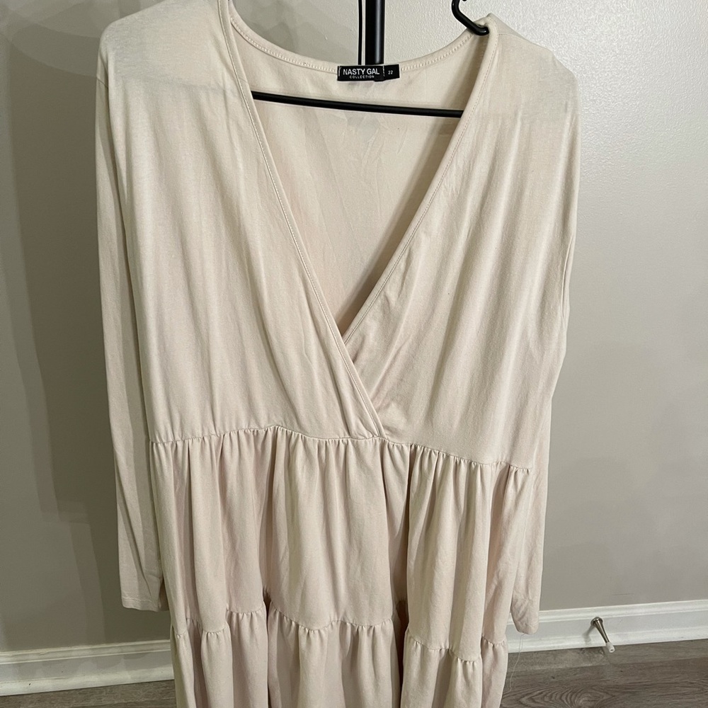 Long Sleeved Cream Colored Tiered Midi Dress